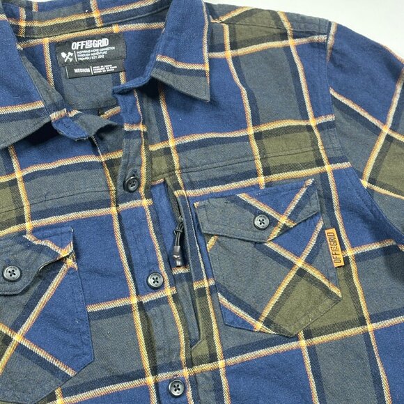 Off the Grid Blue/Green Plaid 100% Cotton Flannel Shirt Outdoor Wear Mens Med - Picture 6 of 8